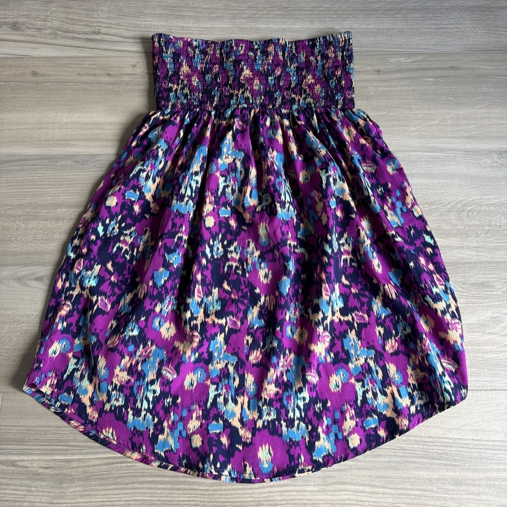 O'Neill Oneill Purple Blue Floral Print Strapless Midi Dress Sz Small - Picture 3 of 11